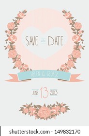 save the date wedding invitation, shabby chic template vector illustration