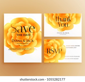 save the date wedding invitation template design with bright yellow flower
