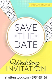 Save the Date. Wedding invitation template. Vector card with elegant background in trendy geometric style.