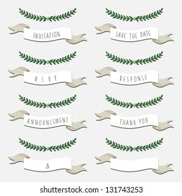 save the date wedding invitation thank you announcement rsvp card hand drawn description set with heart and branches above