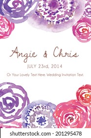 Save The Date or Wedding Invitation Vector With Ranunculus Flowers. 