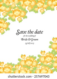 Guardar la plantilla de la tarjeta de invitación de boda de fecha con la ilustración del vector de flores doradas