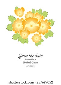 Save the date wedding invite card template with golden flowers vector illustration