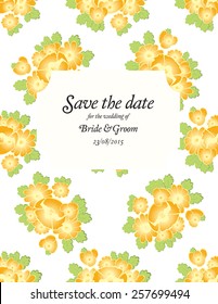 Save the date wedding invite card template with golden flowers vector illustration