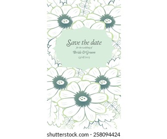 Save the date wedding invite card template with green flowers vector illustration