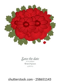 Guardar la plantilla de la tarjeta de invitación de boda de fecha con la ilustración del vector de flores rojas
