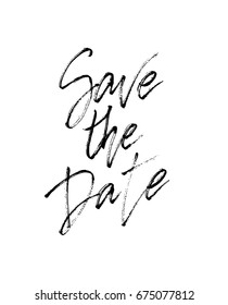 Save the date wedding lettering postcard. Hand drawn ink illustration. Wedding poster with modern brush calligraphy on white. For cards, banners, posters. Vector illustration stock vector.