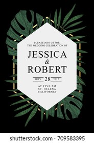 Save the date, wedding tropical celebration invitation card template. Vector illustration.
