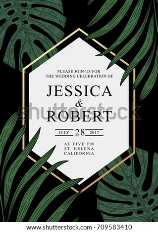 Save the date, wedding tropical celebration invitation card template. Vector illustration.