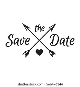 Save The Date Wedding Typographic Invitation Badge/Label with arrows and heart