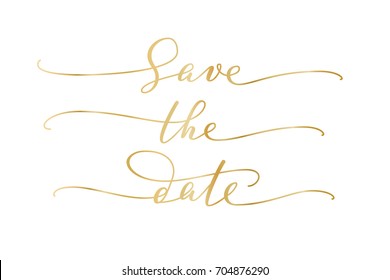 Save the date words, hand written custom calligraphy isolated on white. Elegant ornate lettering with swirls and swashes. Great for wedding invitations design, cards, banners, photo overlays.