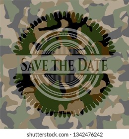Save the Date written on a camo texture