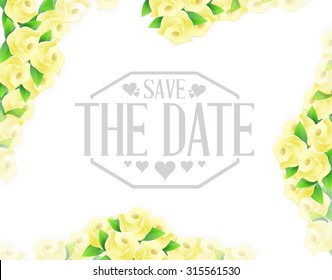 save the date yellow flowers border sign illustration design graphic