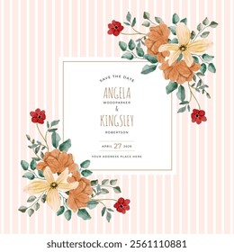 save the date yellow orange floral watercolor frame