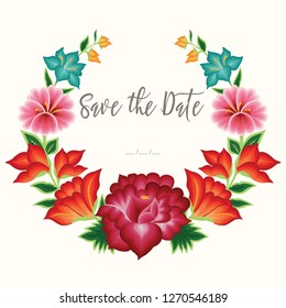 Save The Day Card. Embroidery Style from Oaxaca, Mexico - Floral Composition – Copy Space