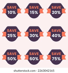 save different percent discount sticker and price tag set
