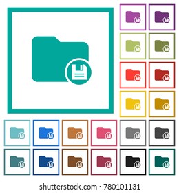 Save directory flat color icons with quadrant frames on white background