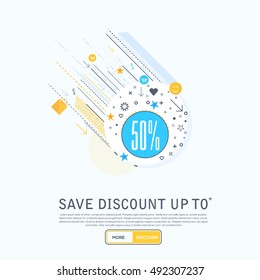 Save Discount Up to Theme Thin Line Icons Template, 50 Percent
