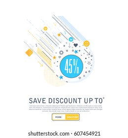 Save Discount Up to Theme Thin Line Icons and Ad Presentation Template, 45 Percent