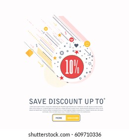 Save Discount Up to Theme Thin Line Icons and Ad Presentation Template, 10 Percent