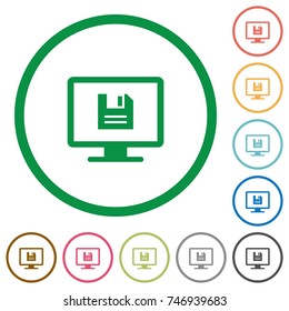 Save display settings flat color icons in round outlines on white background