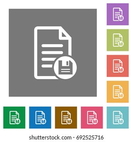 Save document flat icons on simple color square backgrounds