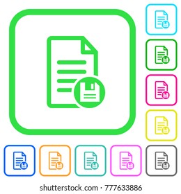 Save document vivid colored flat icons in curved borders on white background