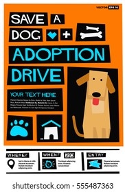 Save A Dog - Adoption Drive (Flat Style Vector Illustration Quote Poster Design) with Text Box Template and Venue Time and Entry Details