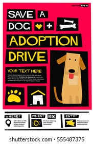 Save A Dog - Adoption Drive (Flat Style Vector Illustration Quote Poster Design) with Text Box Template and Venue Time and Entry Details