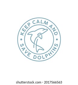 Save The Dolphin Fish Sea Life Stamp Sticker Label Logo Design