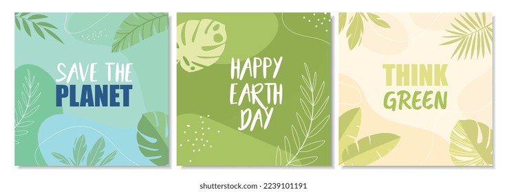 Save Earth abstract poster. Collection of graphic elements for website and covers in minimalist style. Ecology and environment. Cartoon flat vector illustrations isolated on beige background