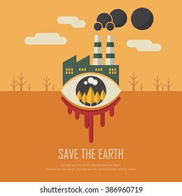 Save the earth campaign, Creative retro flat design, Inspiring vector graphic illustrations.