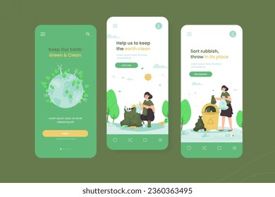 Save the earth clean vector illustration onboard screen template