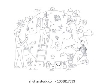 Save earth concept design of vector. Doodle art style.