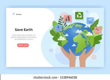 Save Earth concept illustration, Environment poster, vector flat design