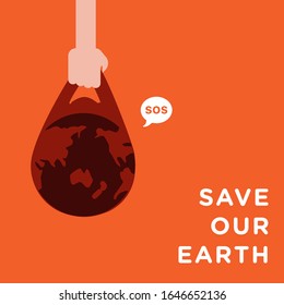 Save Earth concept illustration, Environment poster, vector flat design