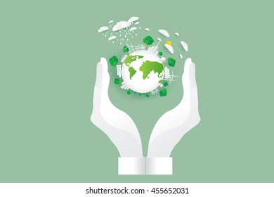 Save earth concept, paper cut style