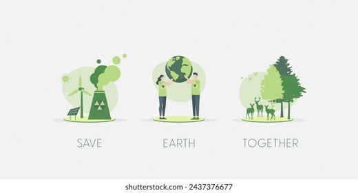 Save the Earth. Earth Day, World Environment Day concept. Sustainable ecology and environment conservation concept design. Vector illustration.