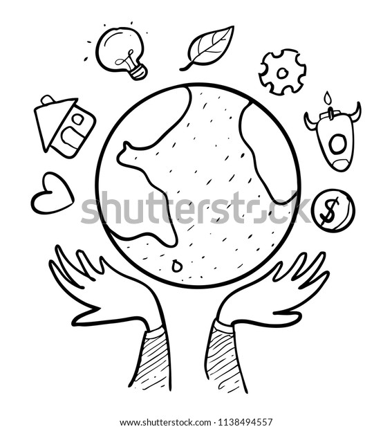 Save Earth Drawing Stock Vector Royalty Free