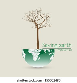 Save the earth, Dry tree on globe. Vector illustration