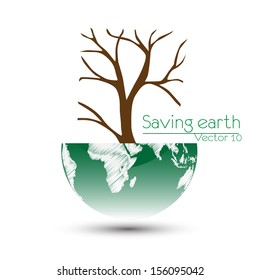 Save the earth, Dry tree on globe. Vector illustration