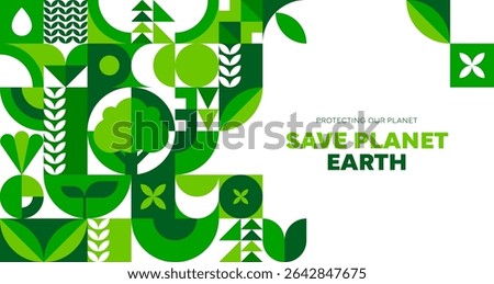 Save Earth environment ecology poster with green geometric pattern, vector banner. Save planet and protect earth poster for nature conservation and green ecology protection and biodiversity concept