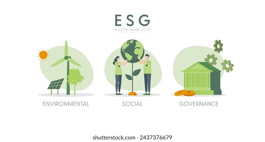 Save the Earth. ESG concept. Sustainable ecology and environment conservation concept design. Vector illustration.
