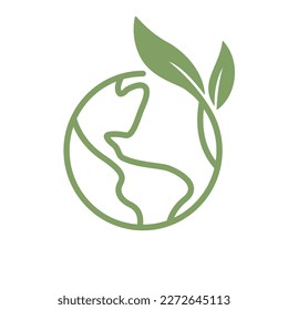 Salven la tierra. Icono de ecología global. El planeta con planta verde deja una creciente ilustración.
