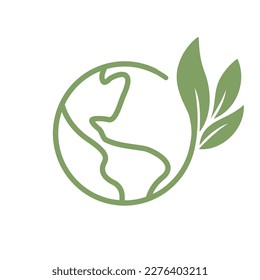 Salven la tierra. Icono de ecología global. El planeta con planta verde deja una creciente ilustración.
