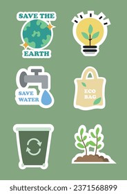 Save The Earth Global Ecology Sticker Illustration Set