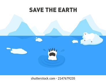 salvar la tierra para el calentamiento global con el vector de ayuda del oso polar