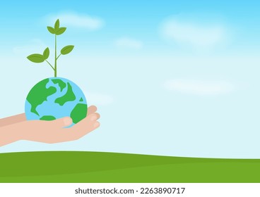 Save Earth. Save Globe. Save the World Save the Planet. Green World. Eco Friendly and Green Energy Concept.