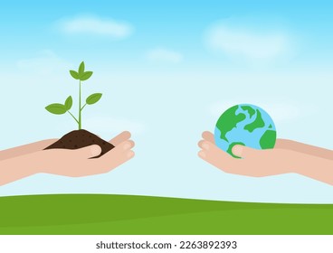 Save Earth. Save Globe. Save the World Save the Planet. Green World. Eco Friendly and Green Energy Concept.