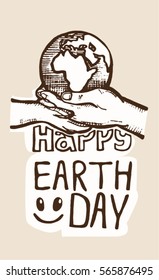 Save earth or go green earth symbol concept vector. Cartoon Vector Image of a Hands Holding Planet Earth. Doodle green illustration.